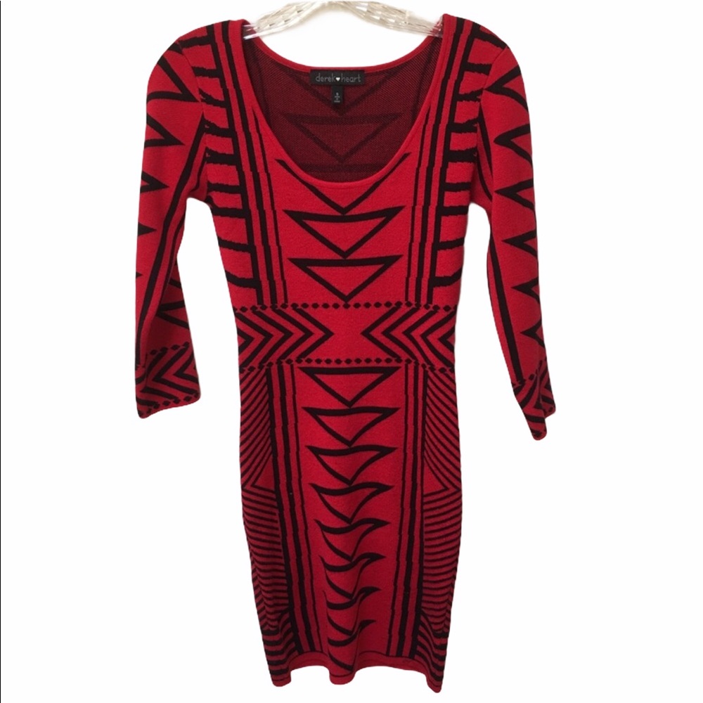 Derek Heart Long Sleeve Red & Black Sweater Dress